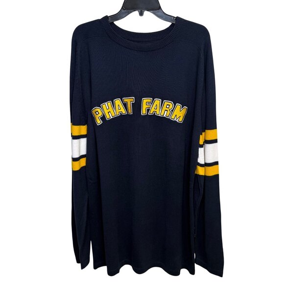 VTG 90’s Phat Farm Mens Black Yellow Letterman Style Sweater Large Spell Out XL - Picture 1 of 9
